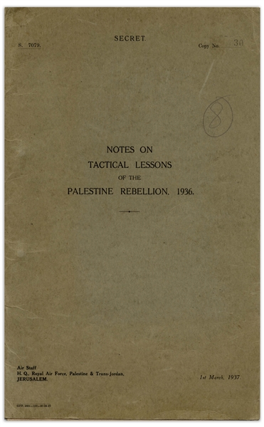 British Air Force Booklet Written in Response to the 1936 Arab Revolt in Palestine -- ''Notes on Tactical Lessons of the Palestine Rebellion, 1936''